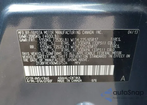 2013 Toyota Rav4 Le from USA, damaged, VIN 2T3BFREV9DW037534